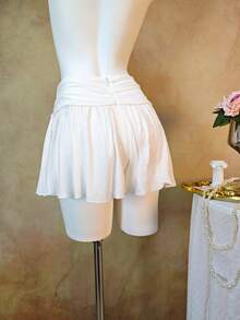 优雅褶皱/荷叶边下摆休闲百搭连衣裙，适合春夏各种场合，如度假、约会、生日、派对、旅行、下午茶、机场等，收腰设计，穿着舒适，是学生和时尚达人的理想之选。 - 白色 - 查看 7