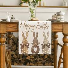1 pieza Camino de mesa con conejo y zanahoria para Pascua, decoración de mesa de cocina y comedor para primavera/verano, fiestas en interiores/exteriores, camino de mesa beige - Beis - Ver 3