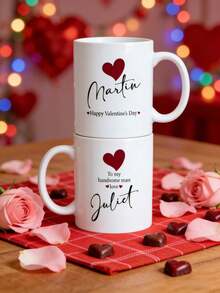 1Pc Custom Name Valentine's Day Mug – Personalized Text Heart Coffee Cup, Ceramic Custom Mug, Valentine's Day Gift, Perfect For Girlfriend, Boyfriend, Husband, Wife, Anniversary, Christmas, Coffee & Tea Time, Daily Use, Special Occasions - Multicolor - View 7