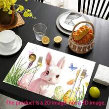 2/4/6 Pcs Easter Placemats, Colorful Rabbit Linen Placemats, Easter Cross White Dove Placemats, 12.0 X 18.0 Inch Heat-Resistant Placemats, Suitable For Easter Party, Home Kitchen Decor, Easter Table Mats, Party Dining Table Decor Set - Multicolor - View 2
