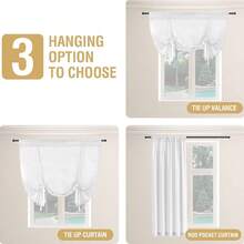 1pc White Linen Tassel Curtain Rod Pocket, Simple Farmhouse Style Square Curtain, Multiple Sizes, Made Of Polyester, Short Curtain Suitable For Bedroom, Living Room, Kitchen Windows, Doors, Cabinets, All Season - 1PC - View 3