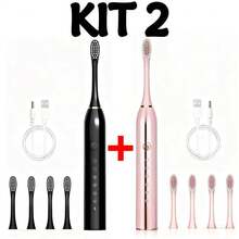 Kit Of 2 Rechargeable  Electric Toothbrushes IPX7 Waterproof 7 Modes Ultrasonic / 8 Heads - 1 把白色四頭刷 - 查看 2