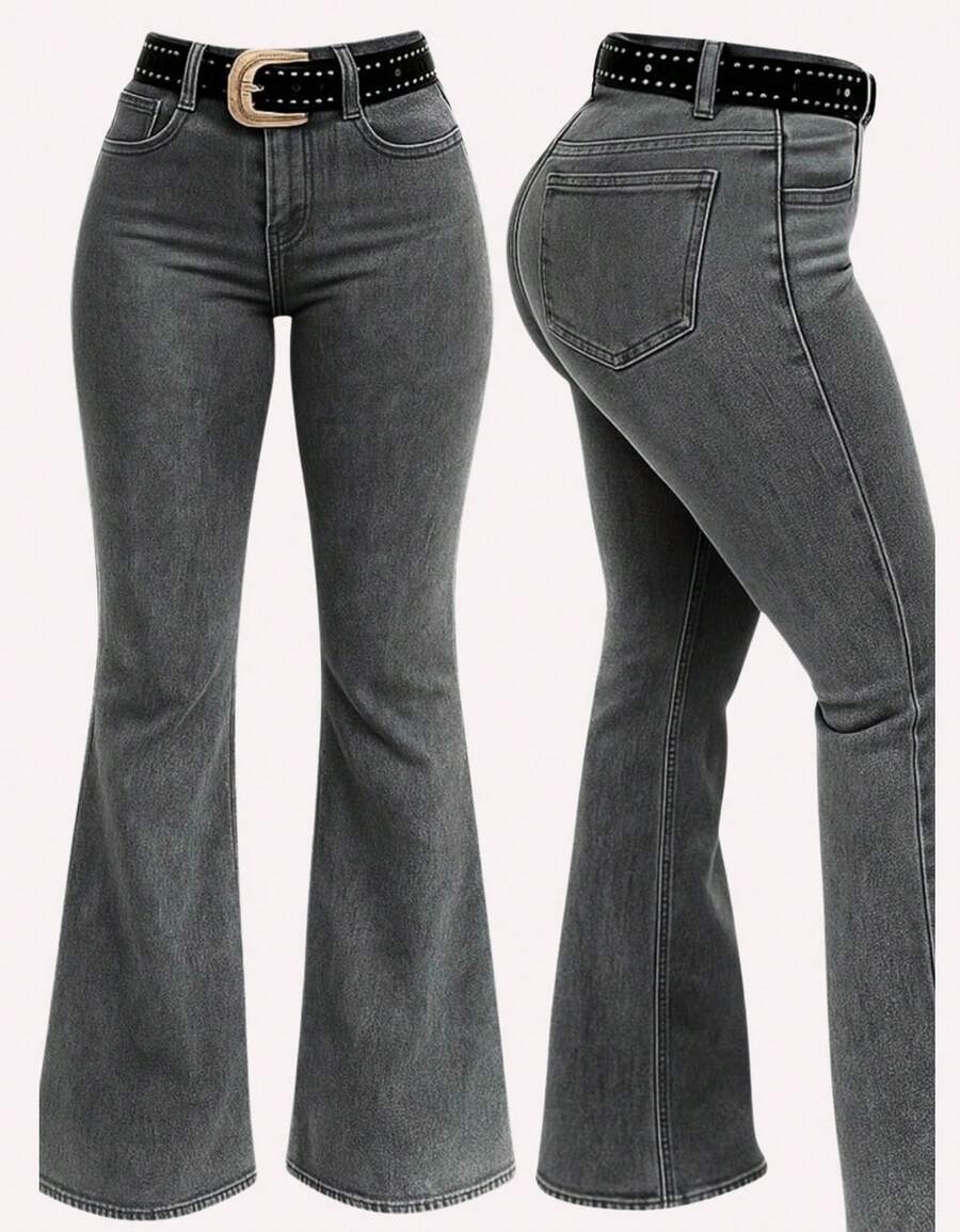 Women's Plain Country Flare Jeans, Butt-Shaping, Premium Line, High Waist With Lycra, Rodeo, Horseback Riding, West - Lisa Graphite - View 1