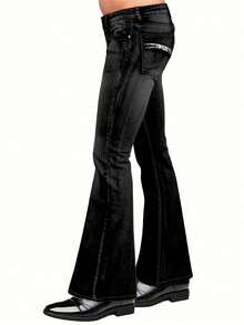 YANGCANREN Men's Fashionable Slim Fit Flared Stretch Denim Jeans - Black - View 1