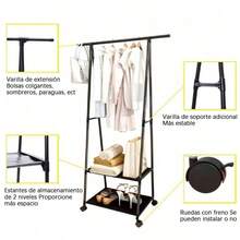 Estante de ropa de metal multifuncional con ruedas triangulares, organizador de almacenamiento móvil de varias capas para el hogar, la cocina, la organización de armarios, colgar ropa y estantes de ropa grandes- Adecuado para Pascua, Acción de Gracias, Día de San Valentín, Día del Padre y Día de la Madre. - Negro - Ver 6