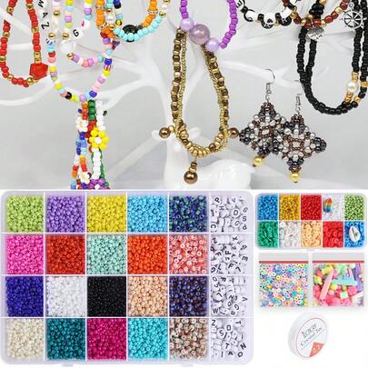 About 7000/1950 Pieces Of 10 Grid 3mm Rice Beads And Letter Beads Set, Bead Set, Used For DIY Jewelry Accessories Set, Bracelet Necklace, Phone Chain DIY Material Package