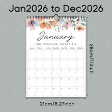 2026年水彩风格挂历，创意简约螺旋装订，花卉图案，大尺寸，带笔记栏，适用于学校、办公室和家庭收纳整理，办公室挂历 | 花卉图案 | 防撕裂纸张，家用挂历 - 彩色 - 查看 2