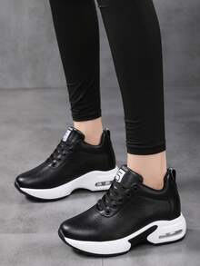 [Comfortable Sports Shoes] Women's Lightweight & Comfortable Ladies' Sports Shoes With Built-In Height Increase | Versatile For Outdoor Activities - Black - View 3