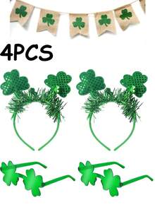 1/2/4件套圣帕特里克节头饰和眼镜套装，包含四叶草头饰和带有幸运四叶草图案的眼镜，适合圣帕特里克节婚礼周年纪念派对装饰、春季主题派对礼物、夏季生日派对礼物、圣帕特里克节礼物、拍照道具、派对用品。 - 綠色 - 查看 10
