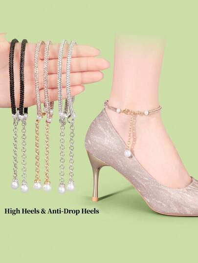 1 Pair Women's Faux Crystal Chain Shoelaces, Fashionable Elegant Simple No-Tie Adjustable Shoe Laces DIY Accessory, Suitable For Spring/Summer Shoes, Sandals, Gold High Heels, Weddings
