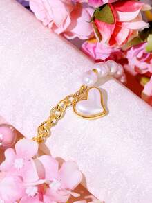 1pc Lovely Heart Pendant Necklace Chain Bracelet, Fashion Beaded Chain Bracelet, Valentine's Day/Mother's Day Gift - Love Pendant - View 4