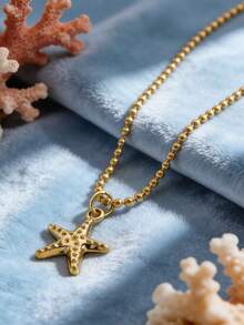 1件不锈钢不对称海星吊坠项链，适合女士日常、度假或休闲佩戴 - 金黃色 - 查看 7