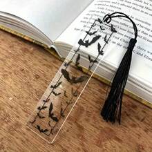 2D Acrylic Bat Shaped Bookmark With Black Tassel, Matching Bat Pattern Design - A Thoughtful Gift For Book Lovers, Colleagues And Friends - A - View 2