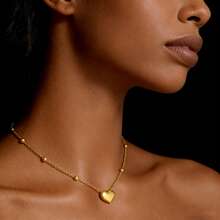 时尚可爱金色珍珠心形吊坠项链，适合女性日常通勤、约会、送礼。 - 金色 - 查看 5