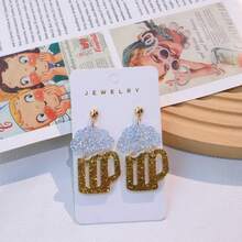 一对亚克力材质圣帕特里克节绿色和金色啤酒造型闪光耳环，可爱有趣的节日派对耳环，女士款 - 彩色 - 查看 7