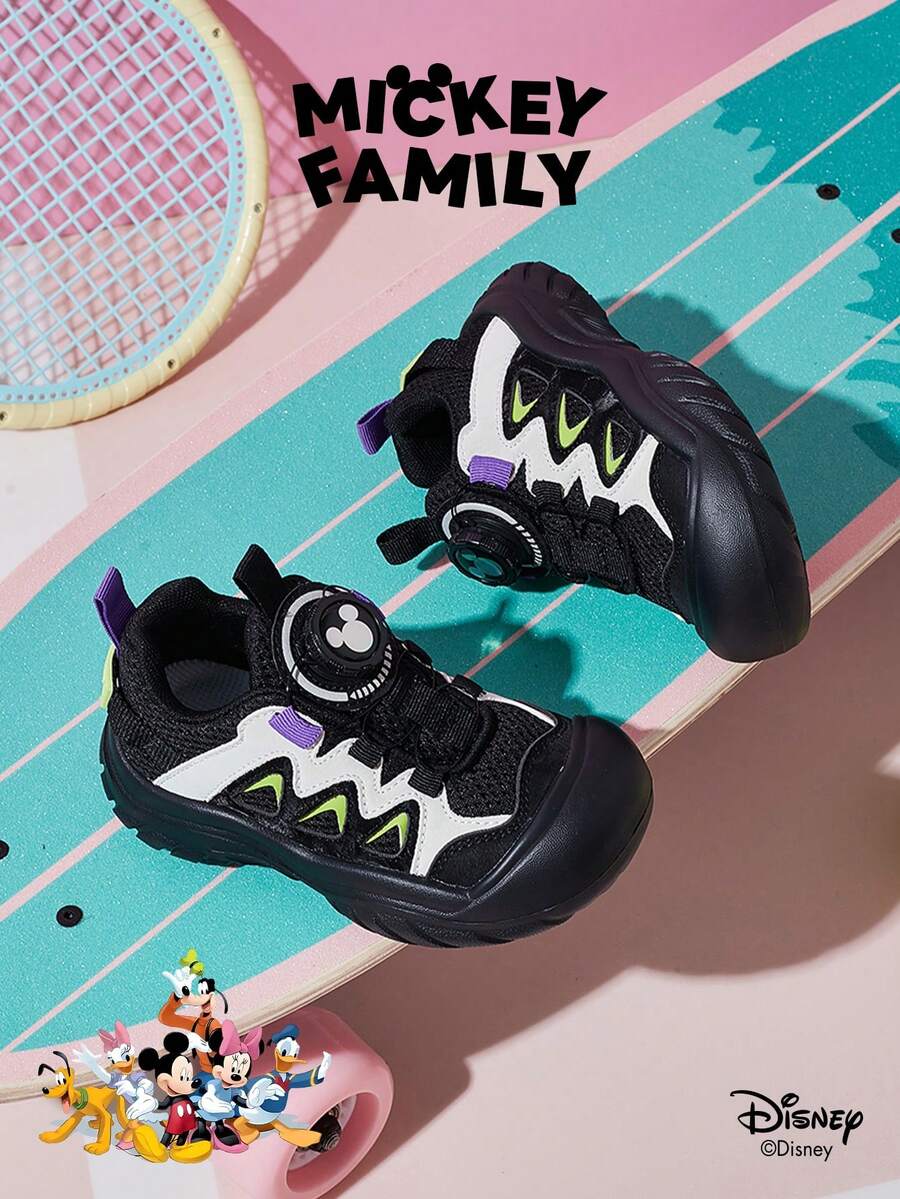 Disney 1 Pair Mickey Mouse Collaboration Children's Sneakers, Suitable For Daily Wear, Festivals, Sports, Outdoor Activities, Comfortable, Non-Slip, Breathable (Boys' Sneakers, Boys' Skate Shoes, Children's Sneakers, Girls' Sneakers, Girls' Skate Shoes) - Black - View 1