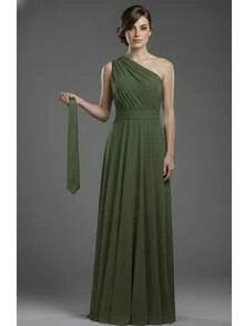 Cheap Long Dress For Bridesmaid, Dull Mule In Fluted Color With Tie In The Same Color For Groomsman - Màu xanh Ô liu - Xem 1