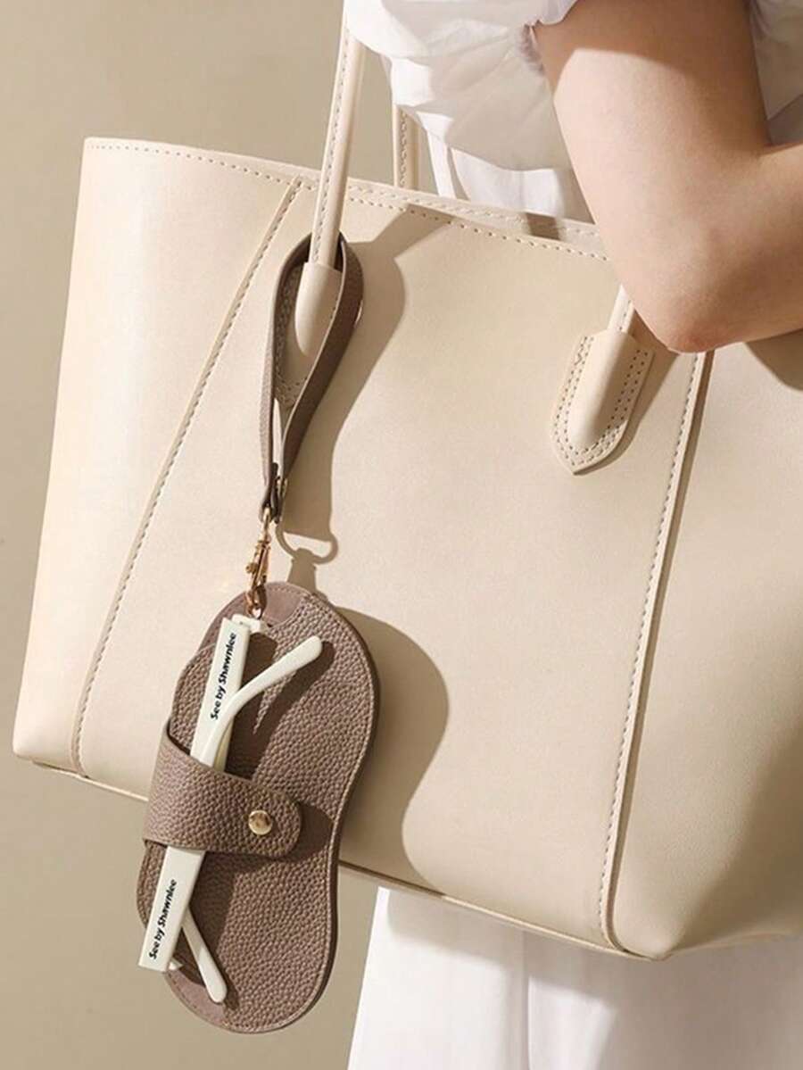 1pc Portable PU Leather Glasses Case With Lanyard, Soft Eyeglasses Pouch, Fashion Hanging Eyewear Holder, Can Be Hung On Handbag Or Wallet, Everyday Portable Protective Eyewear Storage, Lightweight Durable Case For Reading Glasses And Sunglasses, Stylish Hanging Accessory For Travel, Quick-Access Eyewear Organizer, Versatile On-The-Go Compact Solution, Perfect Everyday Carry Essential For Glasses - Brown - View 1