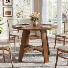 Tribesigns 39.4" Round Dining Table For 2–4 People, Solid Wood Farmhouse Kitchen Table With Natural Wood Grain For Dining Room, Brown - 棕色 - 查看 2