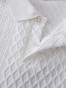 1 pieza Camisa polo de manga corta con estampado floral de tela texturizada para niños pequeños, adecuada para uso diario, escuela, reuniones, vacaciones, viajes en primavera/verano - Blanco - Ver 4