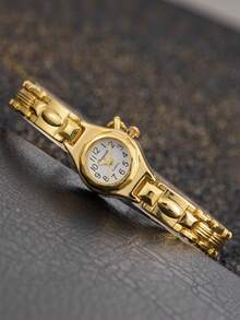 1件优雅简约女士腕表，奢华品牌银色小巧可爱石英腕表，母亲节礼物 - 金色 - 查看 7