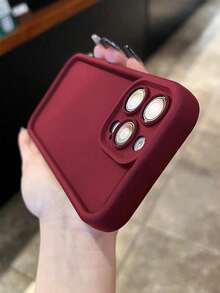 Thick Textured Pink Soft Silicone Shockproof Protective Phone Case Cover With Printed Design, Compatible With  16/16 Pro/16 Pro Max/16 Plus/15 XR/7/8,  15 Pro Max, 13 Pro Max, 14 Pro Max, 13, 14, 11, 12 Pro Max, P11, P12, XS, XR, 7/8 Plus, 7/8 GES2 Waterproof Anti-Fall Scratch Resistant - 酒紅色 - 查看 2