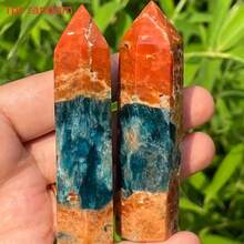1pc Unique Blue Apatite Combined With Sunstone In A Crystal Tower Form - A Natural Gradient From Orange To Blue, Perfect For Home Decor. This Elegant Column Makes A Great Tabletop Decoration For Occasions Like Christmas, Valentine'S Day - Multicolor - View 17