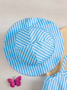 2pcs Baby Girl Floral Print Dress + Hat Set, Casual Elegant Style, Lightweight For Spring/Summer - Baby Blue - View 4
