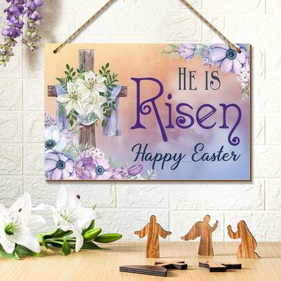 复活节标志 复活节门饰 宗教 祂已复活 装饰复活节装饰品 家居花环 春季家居复活节装饰 复活节彩蛋 花卉装饰 派对