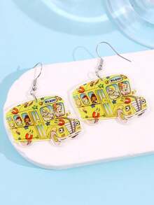 1 Pair Cute Creative Unique Funny Versatile Lively Campus Series School Bus Acrylic Cartoon Opossum Earrings, Suitable For Women In Daily Life, Festivals, Commuting - Multicolor - View 3