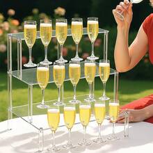 1 Set Acrylic 3-Tier Champagne Tower, Wine Glass Display Rack, Stemware Holder, Tabletop Champagne Cup Stand, Suitable For Wedding, Birthday, Party, Back To School, Cocktail Display - Transparent - View 5