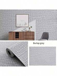 1 Roll Grey Faux Linen Peel And Stick Wallpaper, Self-Adhesive Removable Wallpaper For Furniture, Cabinet, Wall, Countertop Renovation, Waterproof And Durable, Easy To Apply Vinyl Wallpaper, 15.7 Inches X 118.1 Inches - B-Grey - View 2