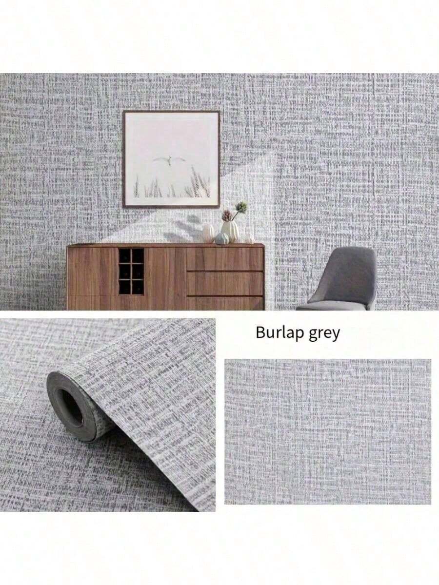 1 Roll Grey Faux Linen Peel And Stick Wallpaper, Self-Adhesive Removable Wallpaper For Furniture, Cabinet, Wall, Countertop Renovation, Waterproof And Durable, Easy To Apply Vinyl Wallpaper, 15.7 Inches X 118.1 Inches