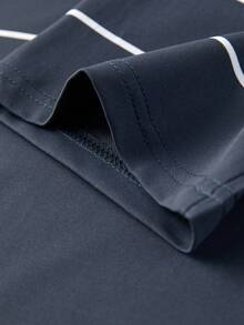 Officeau 男士夏季短袖 Polo 衫，条纹领，休闲商务风，藏蓝色半开襟 - 藏蓝色 - 查看 5