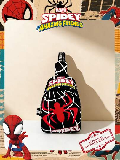  1 pieza Bolso bandolera con estampado de Spider-Man con licencia oficial de Marvel, bolso bandolera casual para niños, correa ajustable ligera, monedero con diseño de dibujos animados, ideal para niños, fans jóvenes, estudiantes, perfecto para ir a la escuela, jugar al aire libre, visitar parques temáticos, viajes, conveniente para llevar snacks