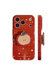 1个红色薄膜外壳绿色波点全包手机壳 + 绿叶红果镜面支架，兼容 12/13/14/15/16/17/Pro Max - 紅色 - 查看 6