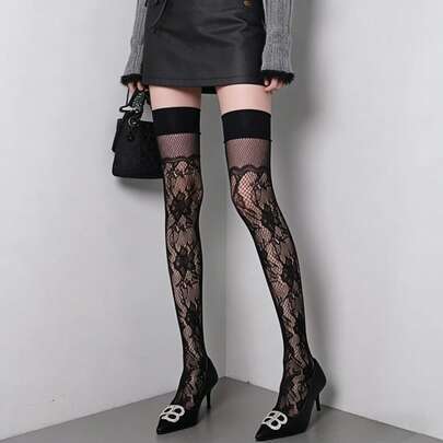 Vintage Hollow Mesh Floral Lace Stockings