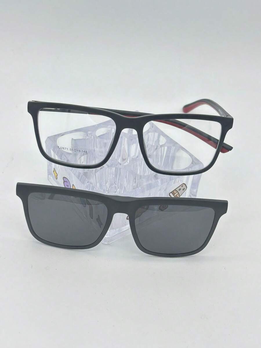 1 Lentes para Graduación 2671 Clips 2 un 1de Imán para ombre quadrado material TR 90 lente anti blu Liso Casual Casual - Rojo - Ver 1
