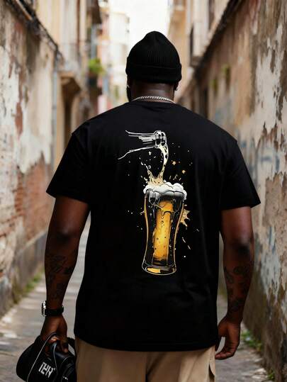 AnChiStreetwear - 大码男士印花T恤，啤酒图案印花，男士衬衫，印花T恤，黑色印花T恤，男士街头服饰，啤酒节
