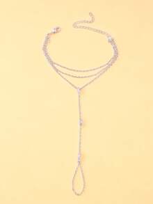 1 Peça Pulseira de Corrente de Dedo Multicamadas Fashionista para Mulheres, Acessório de Joia de Mão e Pulso Delicado Decorado com Strass Versátil - Multicolorido - Visão 6