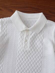 1 pieza Camisa polo de manga corta con estampado floral de tela texturizada para niños pequeños, adecuada para uso diario, escuela, reuniones, vacaciones, viajes en primavera/verano - Blanco - Ver 3