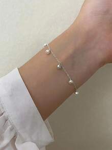 BALMORA 1件S925纯银星空仿珍珠手链，浪漫法式风格腕带，女孩生日礼物 - 銀色 - 查看 5