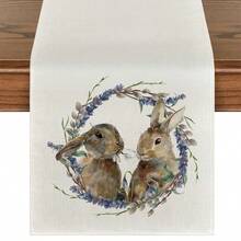 1 pièce Chemin de table avec motif de lapin de Pâques, décoration de table style Pâques, en lin, disponible en plusieurs tailles, convient pour la salle à manger, la cuisine, la décoration de la maison, les fêtes en extérieur et la décoration de restaurant, apparence de lin texturé - Multicolore - Voir 10