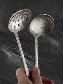1pc Stainless Steel Ladle, Hammered Texture Design, Soup Spoon For Hot Pot And Home Use - Silver - View 4