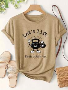 Tops Women's Fitness Motivational Kettlebell Cartoon Letter Print One-Piece Summer Lightweight Short Sleeve Cute T-Shirt Simple Elegant Casual Versatile Korean Style Top Vacation Beach Holiday Sports Women's Clothing   Loose And Comfortable Summer - 孔雀藍 - 查看 6