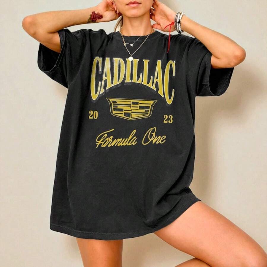 Cadillac F1 Team Retro Style Co Mfort Col Ors Shirt _ Vintage Racing Logo Tee - 黑色 - 查看 1
