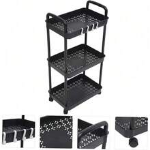 3Tier Rolling Cart Storage Trolley Kitchen Bathroom Laundry Organiser Rack Black - Black - View 3