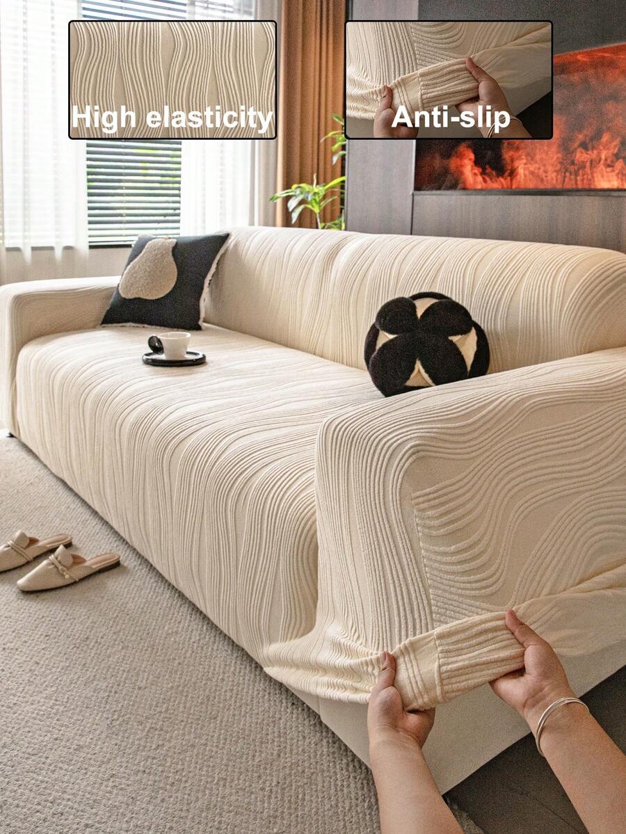 1 tấm bọc ghế sofa co giãn màu trơn, thiết kế tối giản, thân thiện với thú cưng, chống trượt, chống bẩn, chống trầy xước, phù hợp cho mọi mùa, có thể giặt máy, dùng cho ghế sofa đơn/2/3/4 chỗ ngồi trong phòng khách, phòng ngủ, văn phòng. - Màu be - Xem 1