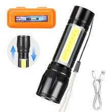 1 Stück tragbare, USB aufladbare Taschenlampe mit COB+XPE Zoom, 3 Beleuchtungsmodi, geeignet für Outdoor-Camping, Angeln, Notfälle - mehrfarbig - Übersicht 10