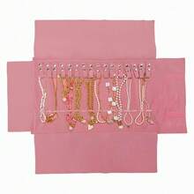 UnionPlus Velvet Travel Jewelry Roll Bag Organizer For Necklace, Elastic Band And Anti-Winding, Blush Pink - BlushPink - View 1